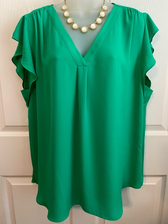 CHAUS Women's Flutter Sleeve V-Neck Blouse - Green and Sleeveless Blouse Pink XL - Picture 8 of 15